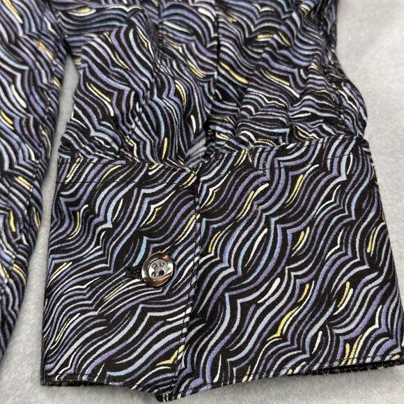Claiborne Shirt Mens XL Blue Modern Fit Rayon Abstract Wave Pattern Long Sleeve - Picture 8 of 11